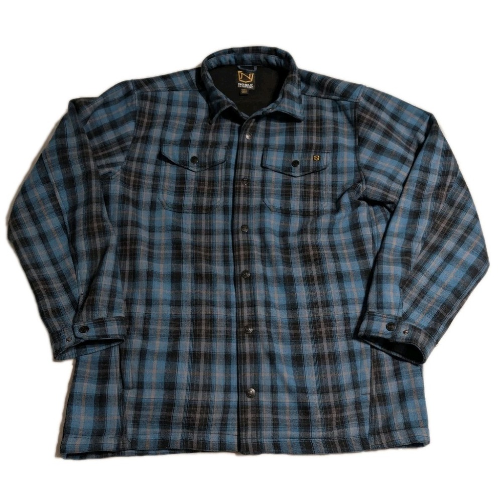 Noble‎ Outfitters Fleece Lined Flannel Shirt Jacket Mens LT Blue Plaid Workwear